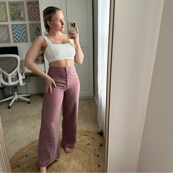 Mr. Larkin Wood Leg Pink Checkered Pants sz small - Picture 3 of 9